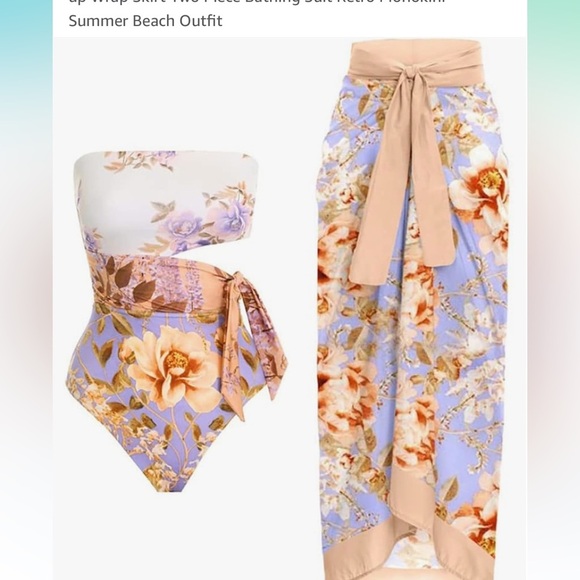 Other - Floral Strapless Swimsuit and Wrap Skirt Set